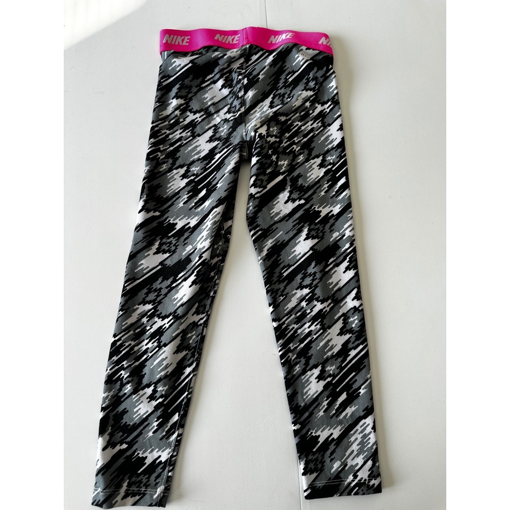 Nike Dri-FIT Girls Leggings Black Grey Pink Abstract Print Size 6X - Picture 2 of 5